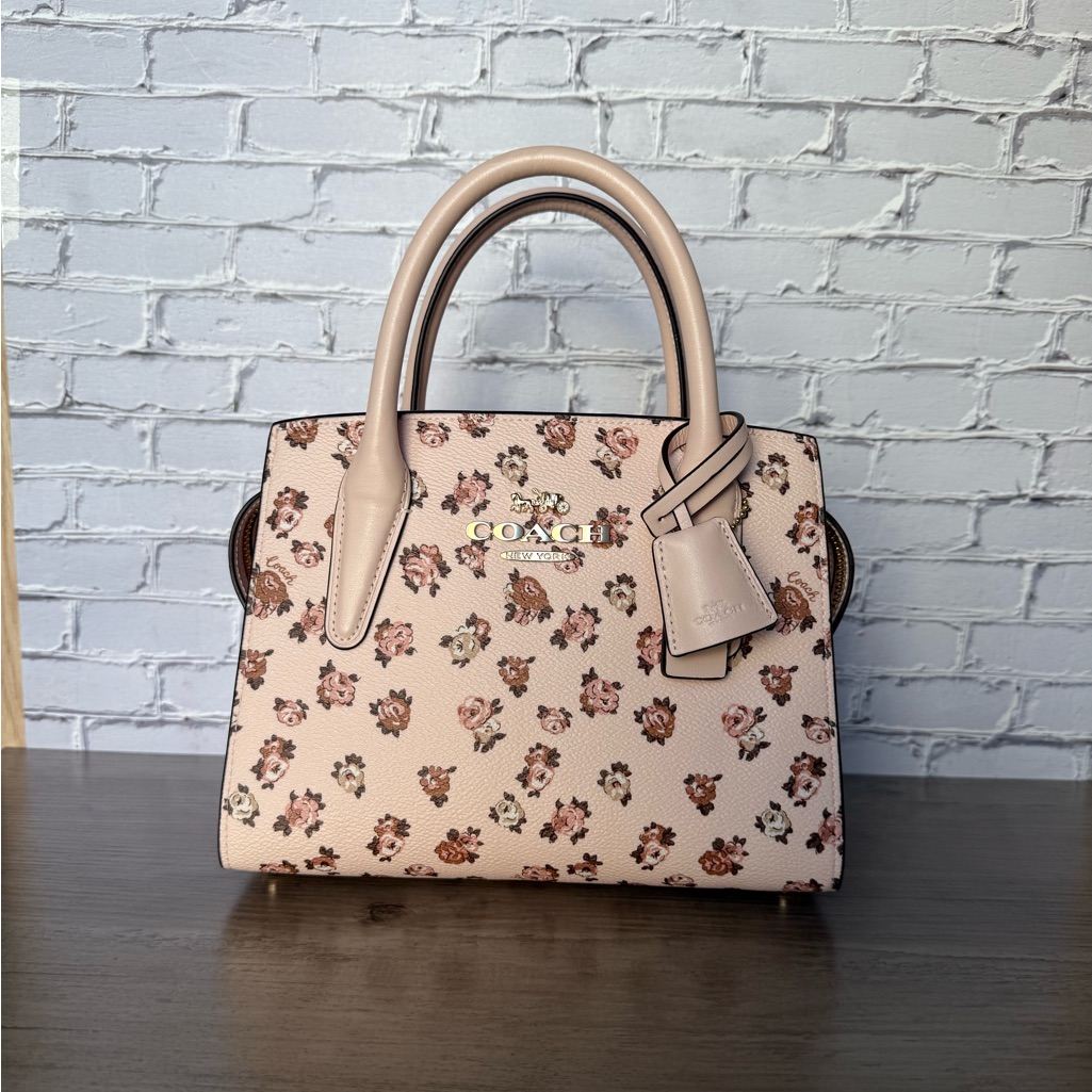 Coach Andrea Carryall & Crossbody Bag Gold/Blush Pink With Rose Print. Cz314 Nwt